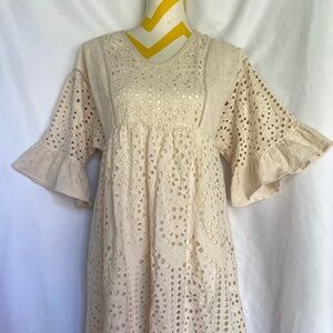 Roolee Cream Eyelet Midi Dress